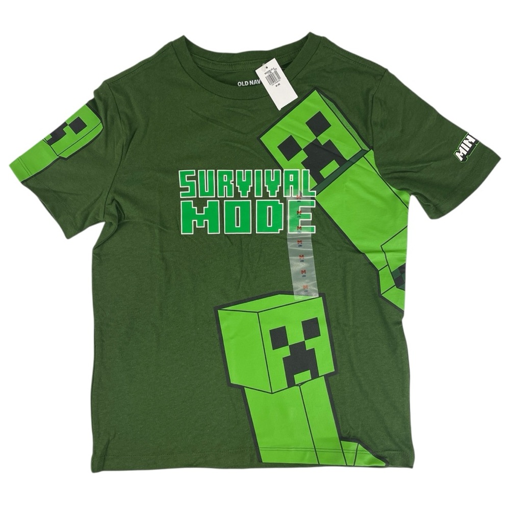 Old Navy Minecraft Creeper Survival Mode Graphic Short Sleeve Tee Size M (8) NWT